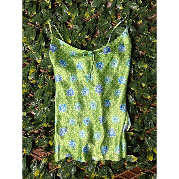 Vintage y2k green blue floral slip mini dress size small - Picture 2 of 8